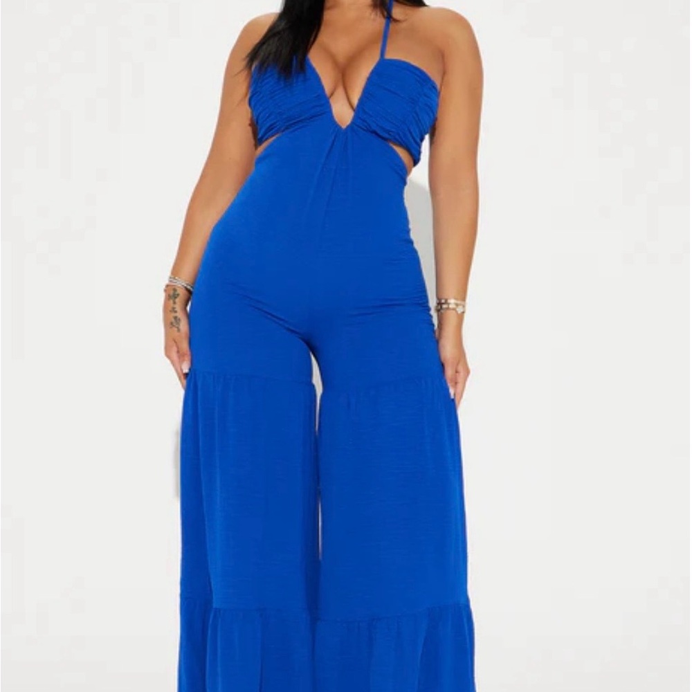 Fashion Nova Vibrant Blue Halter Jumpsuit